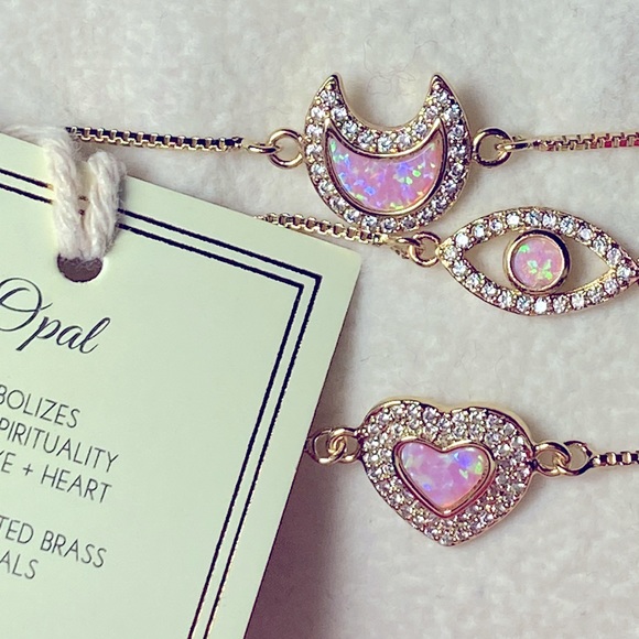 eye candy Jewelry Nwt Set Opal Bracelets Eye Candy 8k Gold Plated Evil Eye Heart Moon